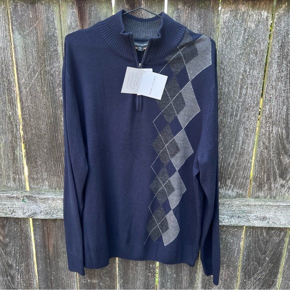 NWT Navy Side Argyle Pull Over Quarter Zip Sweater - Picture 1 of 10